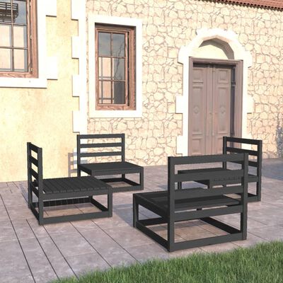 vidaXL Set mobilier de grădină, 4 piese, negru, lemn masiv de pin
