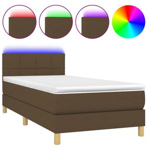 vidaXL Pat cu arcuri, saltea și LED, maro &icirc;nchis, 80x200 cm, textil