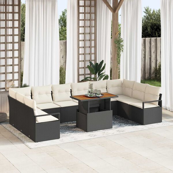 vidaXL Set de canapele pentru grădină 11 pcs Negru Rattan poli