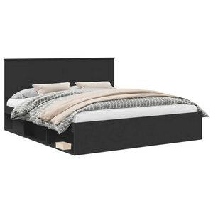 vidaXL Cadru de pat cu headboard Negru 180 x 200 cm Lemn de pin masiv