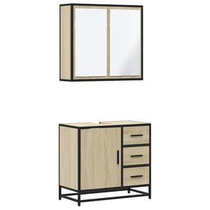 vidaXL Set mobilier de baie, 2 piese, stejar sonoma, lemn prelucrat