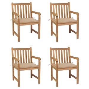 vidaXL Scaune grădină, cu perne bej, 4 buc., lemn masiv de tec