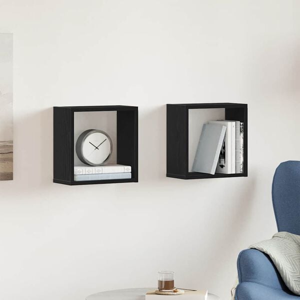 vidaXL Rafturi de perete cub 2 buc. stejar negru, 30x15x30 cm lemn