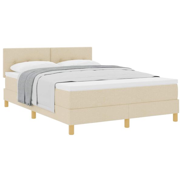 vidaXL Pat cu arcuri cu saltea cu headboard Crem 140 x 190 cm țesătură
