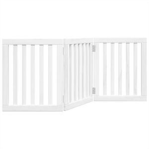 vidaXL Poartă pentru c&acirc;ini pliabilă, 3 panouri, alb, 150 cm, lemn plop