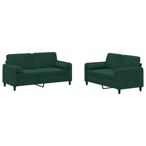 vidaXL Set canapea cu perne, 2 piese, verde &icirc;nchis, catifea