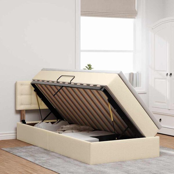 vidaXL Pat cu saltea și LED cu saltea Creme 90 x 190 cm țesătură