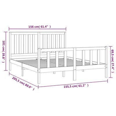 vidaXL Cadru de pat cu tăblie King Size 5FT, negru 150x200 cm lemn pin
