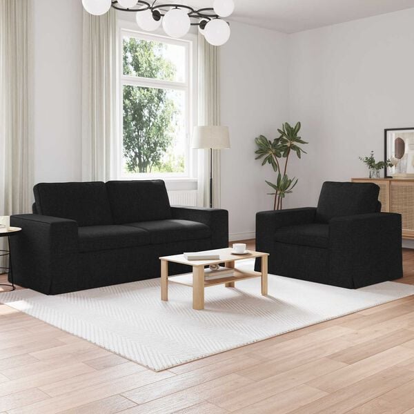 vidaXL Canapea 2 pcs Negru 182 x 80 x 82 cm țesătură