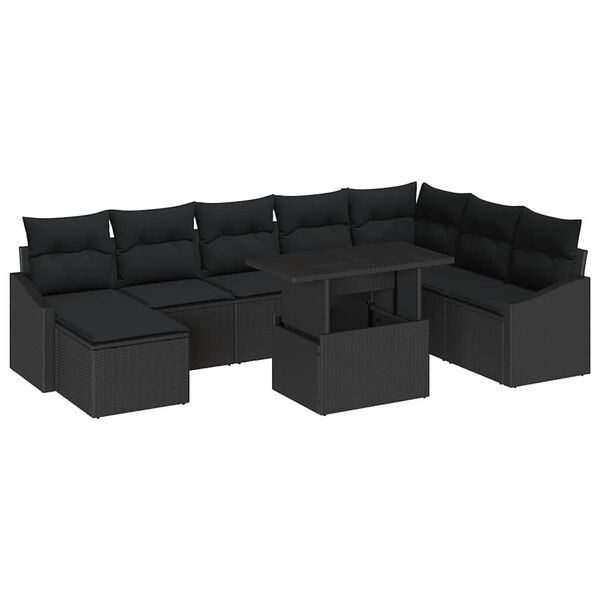 vidaXL Set de canapele pentru grădină cu pernă 9 pcs Negru