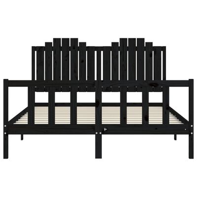 vidaXL Cadru de pat cu tăblie, negru, 160x200 cm, lemn masiv