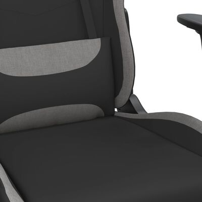 vidaXL Scaun gaming cu masaj/suport picioare, negru/gri deschis textil