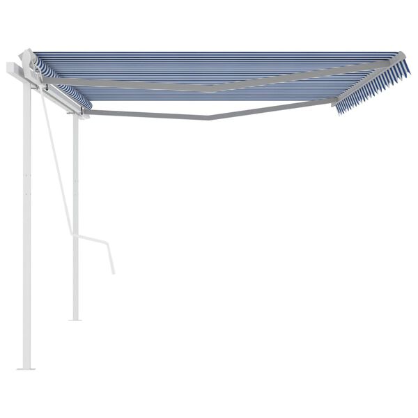 vidaXL Copertină retractabilă automat, cu st&acirc;lpi, albastru&alb, 5x3 m