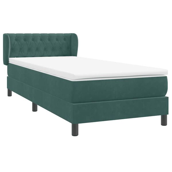 vidaXL Pat box spring cu saltea, verde &icirc;nchis, 80x210 cm, catifea