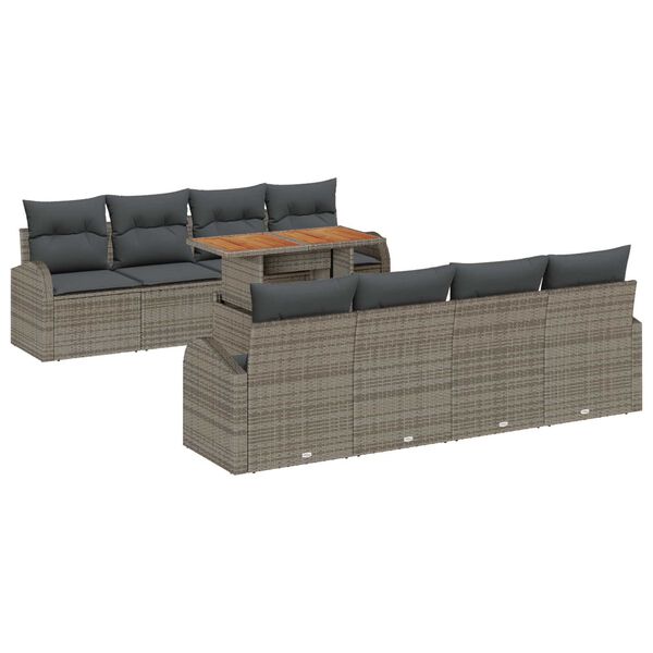 vidaXL Set de canapele pentru grădină 9 pcs Gri Rattan poli