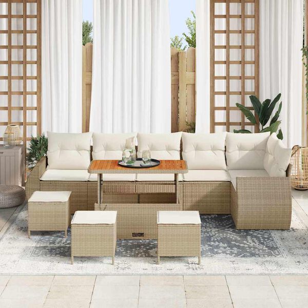 vidaXL Set de canapele pentru grădină 10 pcs Bej și crem Poli Rattan