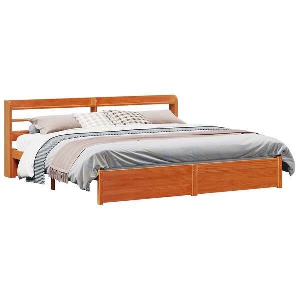 vidaXL Cadru de pat cu headboard 2 pcs Maroniu cerat Lemn de pin masiv