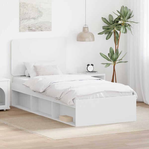 vidaXL Cadru de pat cu headboard Alb 90 x 200 cm Lemn de pin masiv