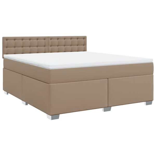 vidaXL Pat box spring cu saltea, cappuccino, 180x200cm piele ecologică
