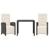 vidaXL Set bistro cu perne, 3 piese, negru, poliratan