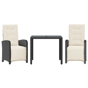 vidaXL Set bistro cu perne, 3 piese, negru, poliratan
