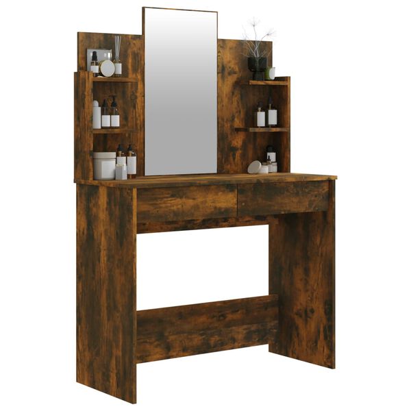 vidaXL Masă de toaletă cu oglindă, stejar fumuriu, 96x40x142 cm