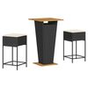 vidaXL Set mobilier bar de grădină cu perne, 3 piese, negru, poliratan