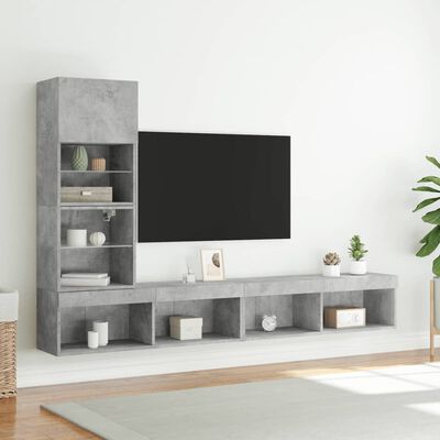 vidaXL Unități TV de perete cu LED-uri 4 piese gri beton lemn compozit