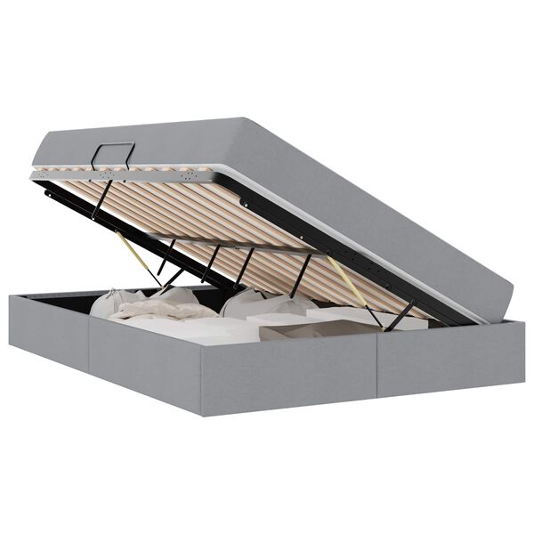 vidaXL Pat cu saltea și spațiu de depozitare Gri deschis 140 x 190 cm
