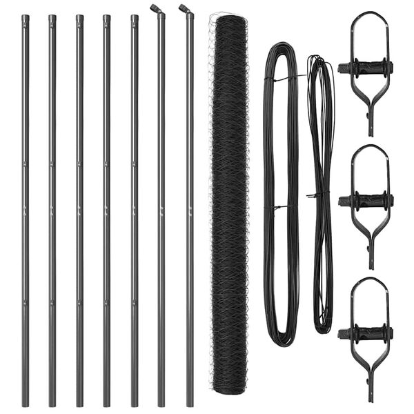 vidaXL St&acirc;lp de gard. Gri 10 x 1,5 m (plasă de 50 mm) Oțel și PVC