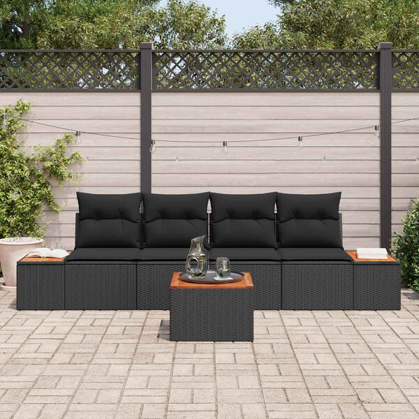 vidaXL Set de canapele pentru grădină cu pernă 5 pcs Negru Rattan poli