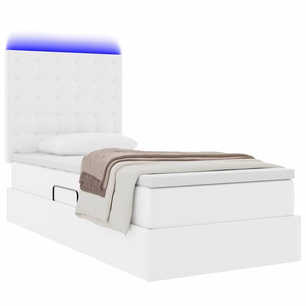 vidaXL Pat cu saltea și LED Alb pur 90 x 200 cm Piele artificială