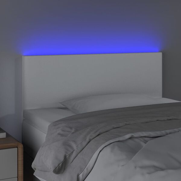 vidaXL Tăblie de pat cu LED, alb, 90x5x78/88 cm, piele ecologică