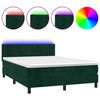 vidaXL Pat cu arcuri, saltea și LED, verde &icirc;nchis, 140x190 cm, catifea