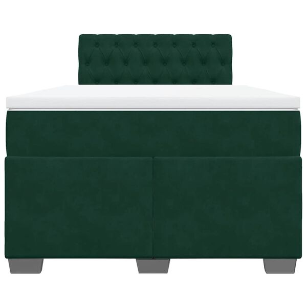 vidaXL Pat box spring cu saltea, verde &icirc;nchis, 120x190 cm, catifea