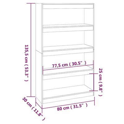 vidaXL Bibliotecă/Separator cameră alb, 80x30x135,5 cm, lemn masiv pin