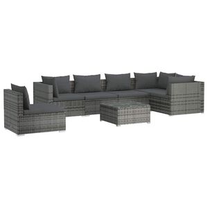vidaXL Set mobilier de grădină cu perne, 7 piese, gri, poliratan