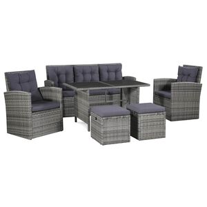 vidaXL Set mobilier de grădină cu perne, 6 piese, gri, poliratan