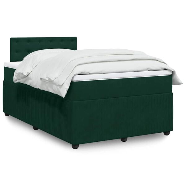 vidaXL Pat box spring cu saltea, verde &icirc;nchis, 120x200 cm, catifea