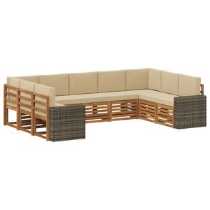 vidaXL Set canapea sectională cu pernă 9 pcs Natural și Bej Poliester