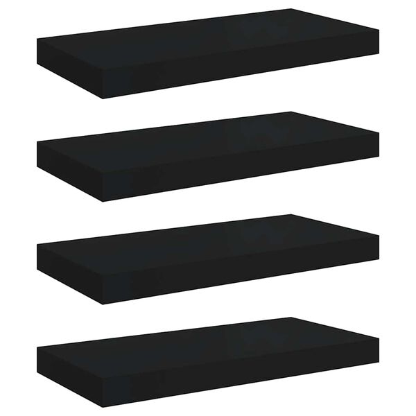 vidaXL Rafturi de perete suspendate, 4 buc., negru, 50x23x3,8 cm, MDF