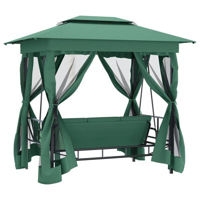 vidaXL Pavilion de grădină & balansoar convertibil verde textil & oțel