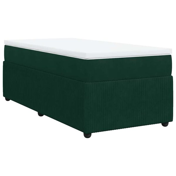 vidaXL Pat box spring cu saltea, verde &icirc;nchis, 90x200 cm, catifea