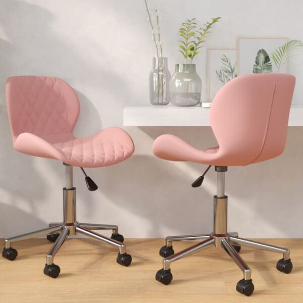 vidaXL Scaune de bucătărie pivotante, 2 buc., roz, catifea
