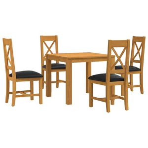 vidaXL Set de dining 5 buc. Negru Lemn de stejar masiv