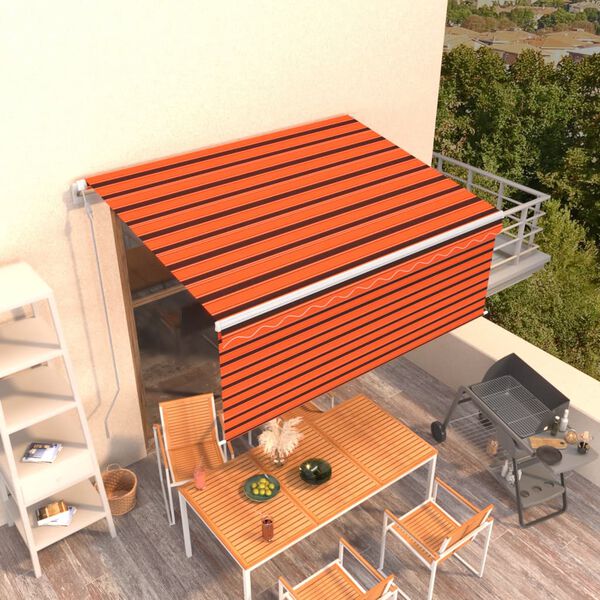 vidaXL Copertină retractabilă automat cu stor portocaliu&maro 3,5x2,5m
