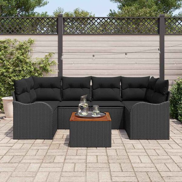 vidaXL Set de canapele pentru grădină 7 pcs Negru Rattan poli