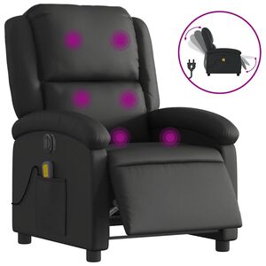 vidaXL Fotoliu de masaj rabatabil electric, negru, piele naturală