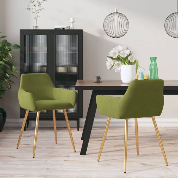 vidaXL Scaune de bucătărie, 2 buc., verde deschis, catifea