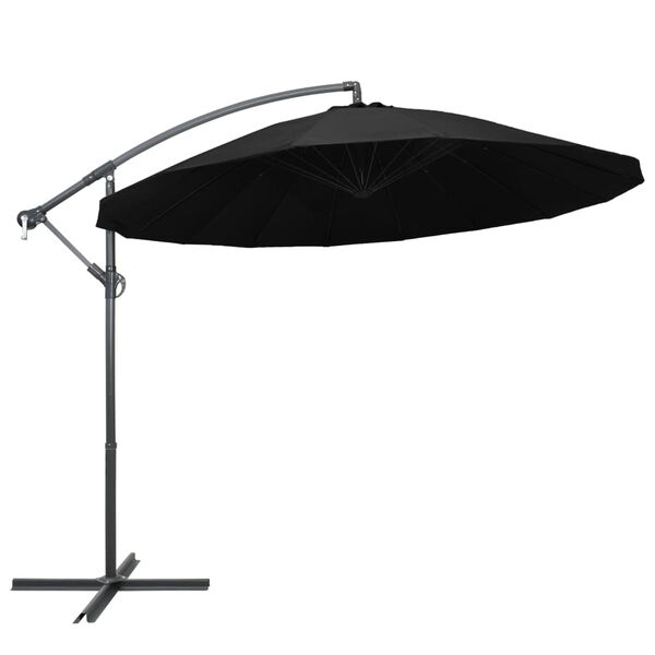 vidaXL Umbrelă de soare suspendată, negru, 3 m, stâlp de aluminiu